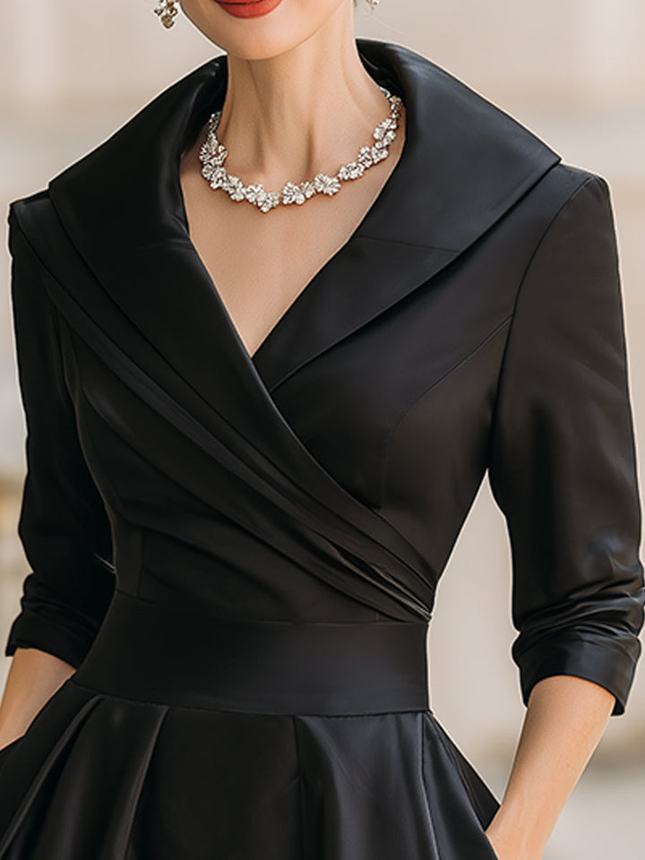 Aurora™ — Rochie midi din satin cu guler drapat
