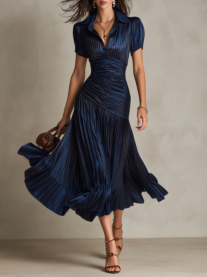 Élodine™ — Rochie midi din satin cu dungi retro