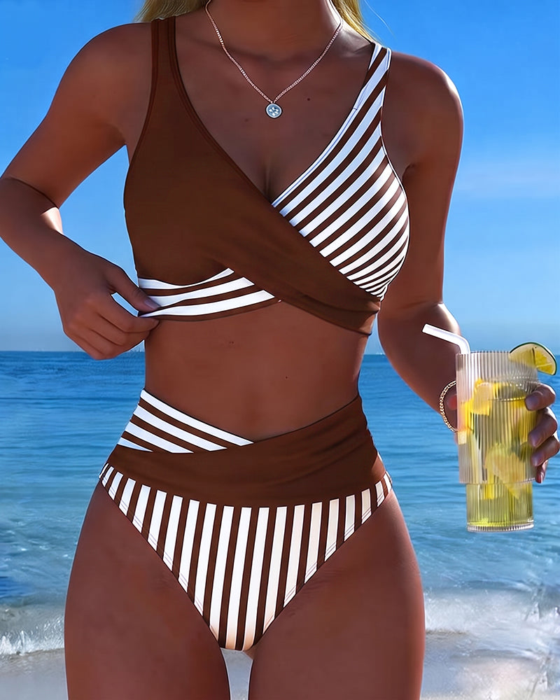 Giulia™ — Bikini cu dungi și decolteu încrucișat
