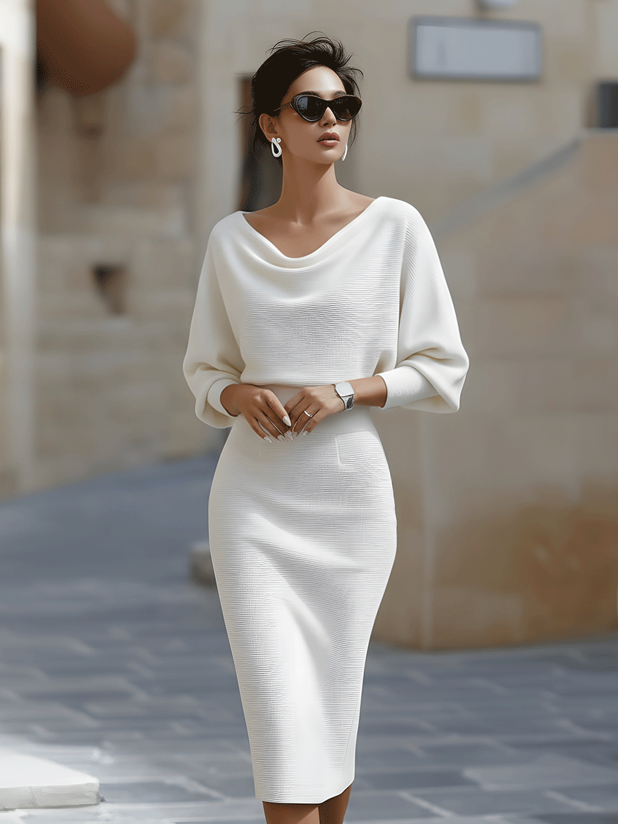 Diana™ — Rochie midi elegantă cu mâneci liliac și drapaj