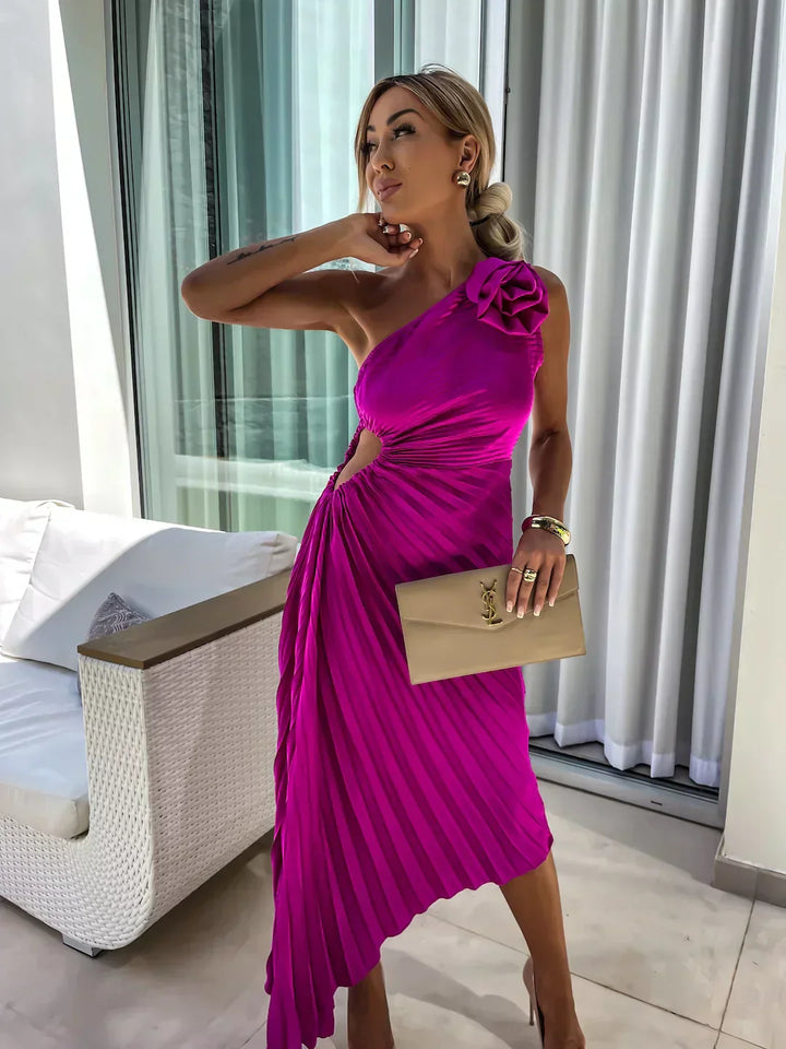 Eya™ | Rochie maxi elegantă florală, pe un umăr