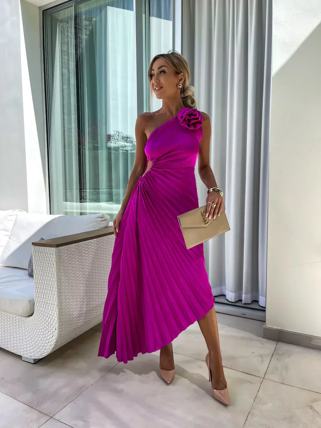Eya™ | Rochie maxi elegantă florală, pe un umăr