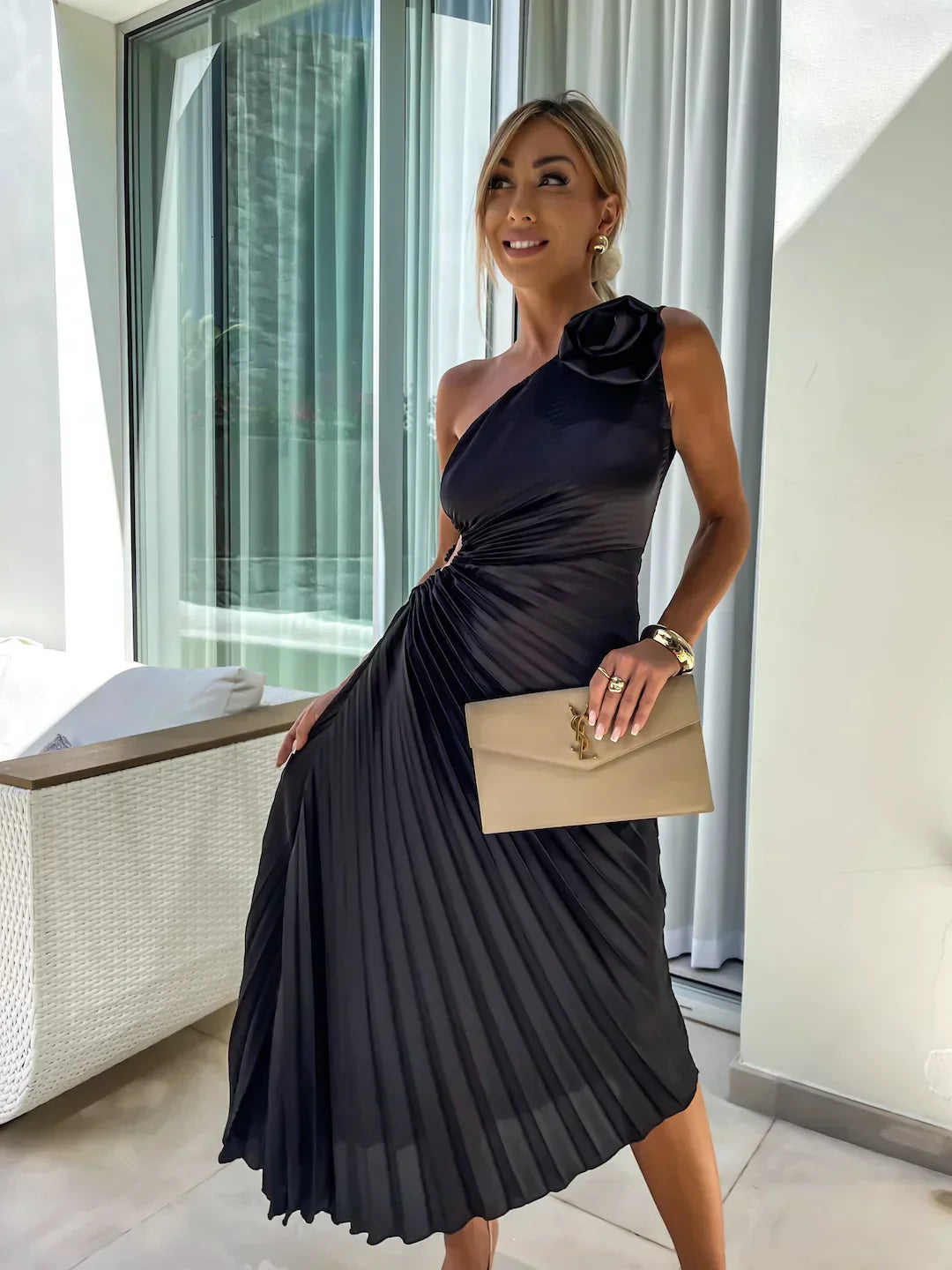 Eya™ | Rochie maxi elegantă florală, pe un umăr