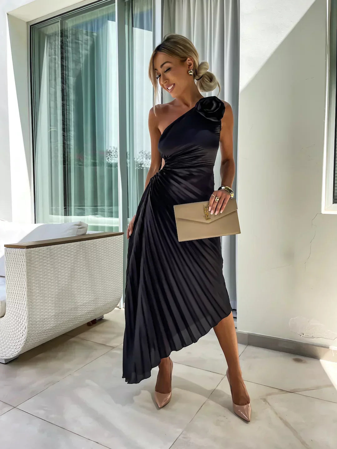 Eya™ | Rochie maxi elegantă florală, pe un umăr