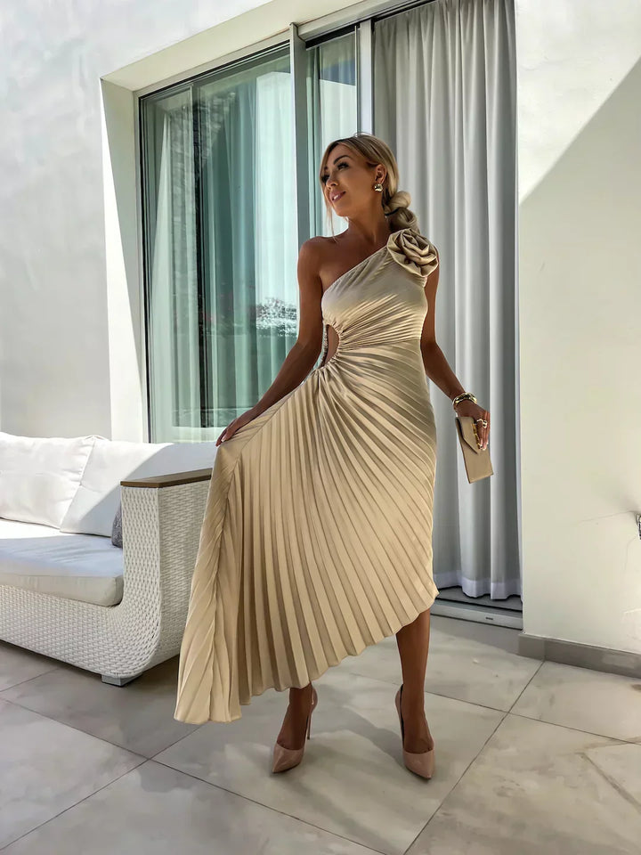Eya™ | Rochie maxi elegantă florală, pe un umăr
