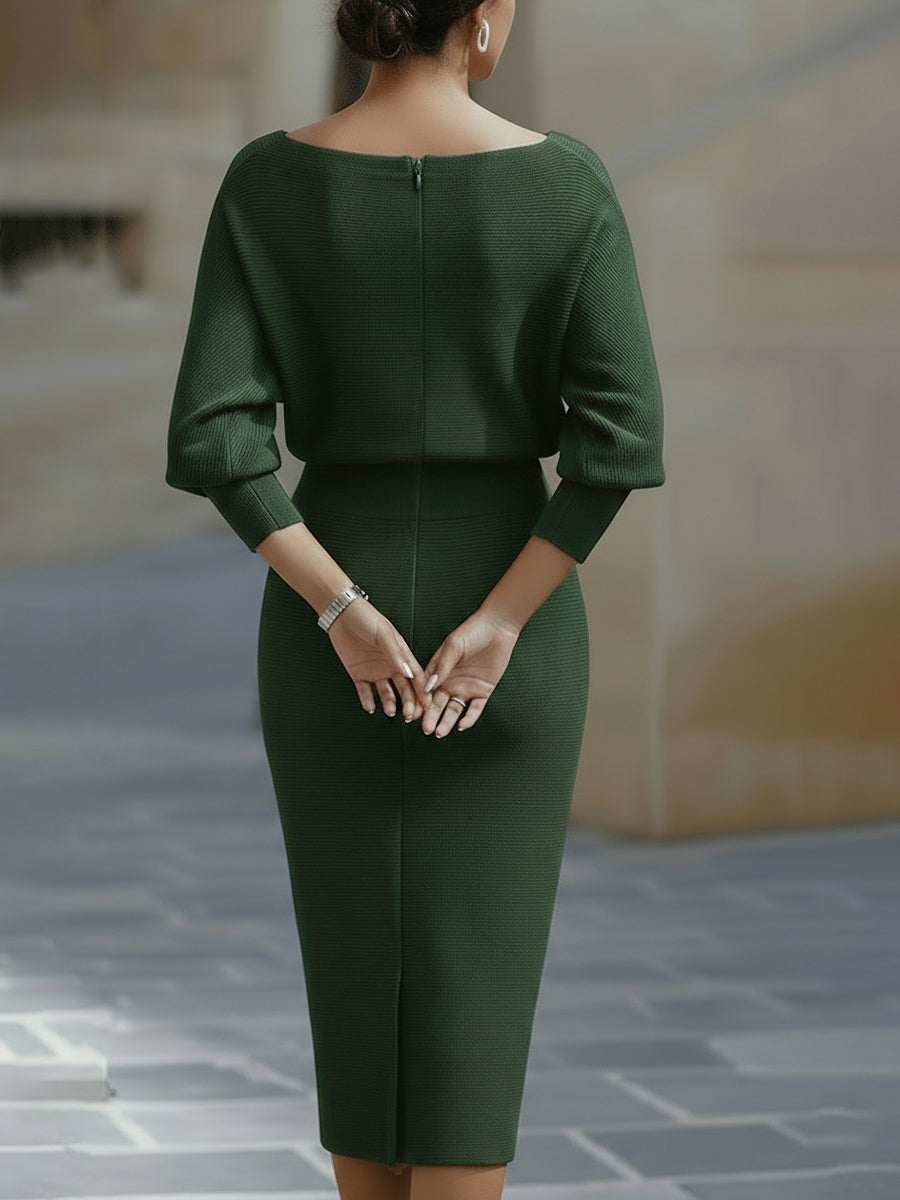 Diana™ — Rochie midi elegantă cu mâneci liliac și drapaj