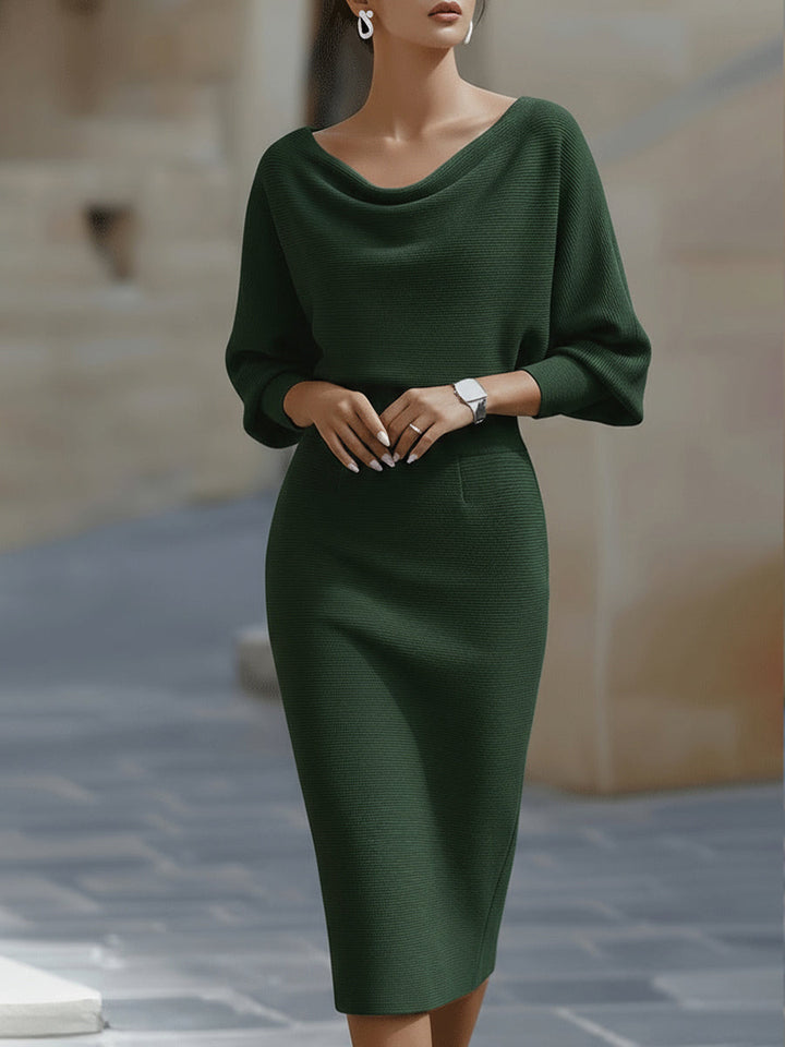 Diana™ — Rochie midi elegantă cu mâneci liliac și drapaj
