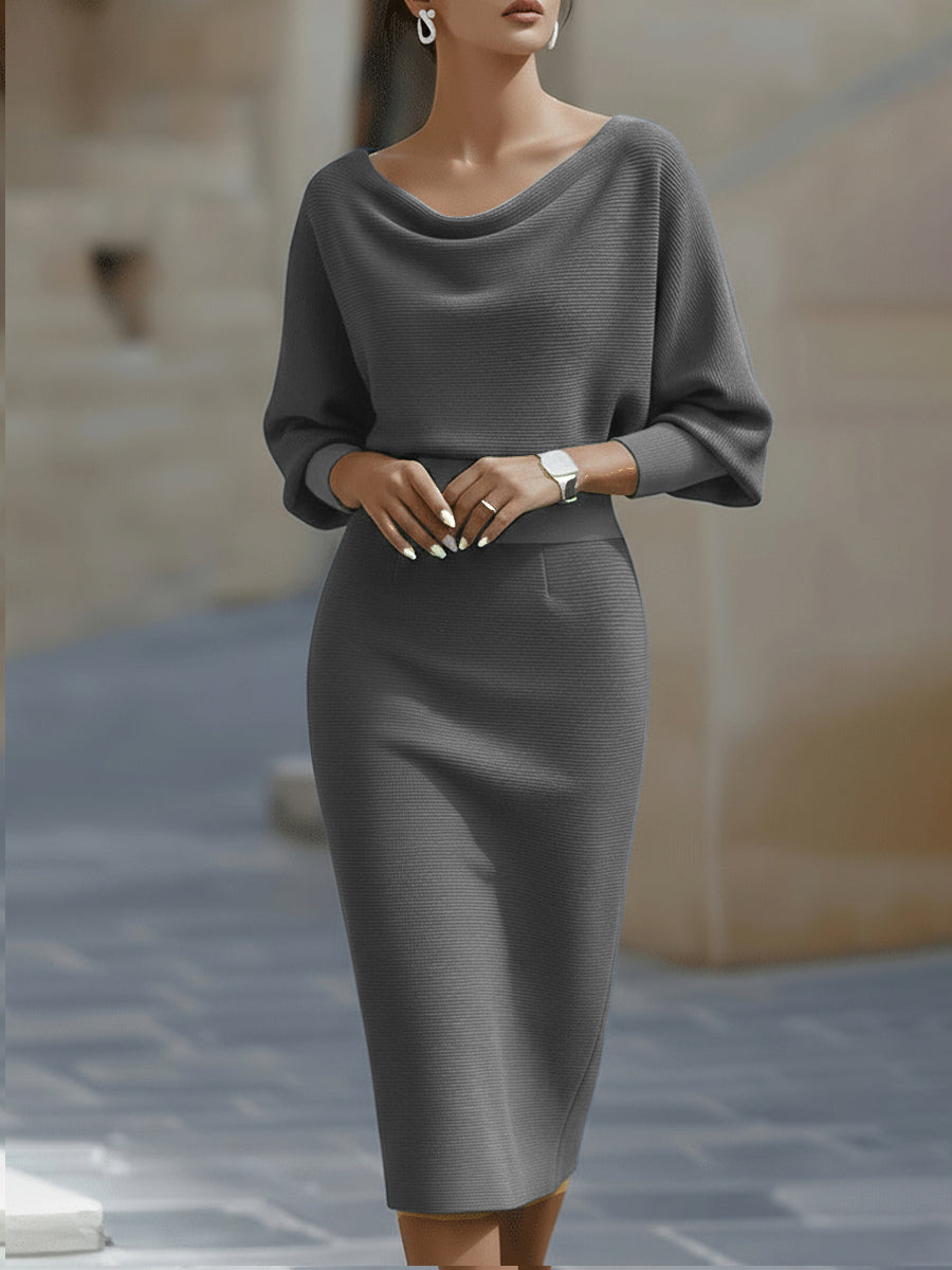 Diana™ — Rochie midi elegantă cu mâneci liliac și drapaj