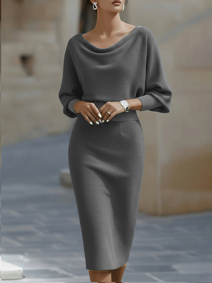 Diana™ — Rochie midi elegantă cu mâneci liliac și drapaj