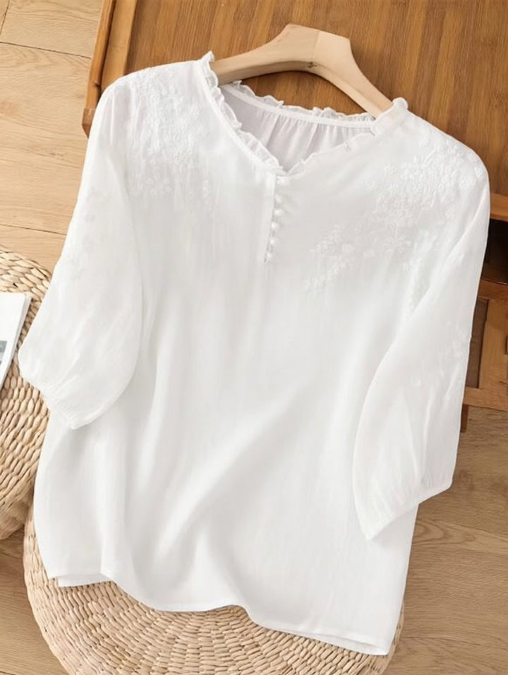 Éléna™ — Bluză elegantă brodată din amestec de in