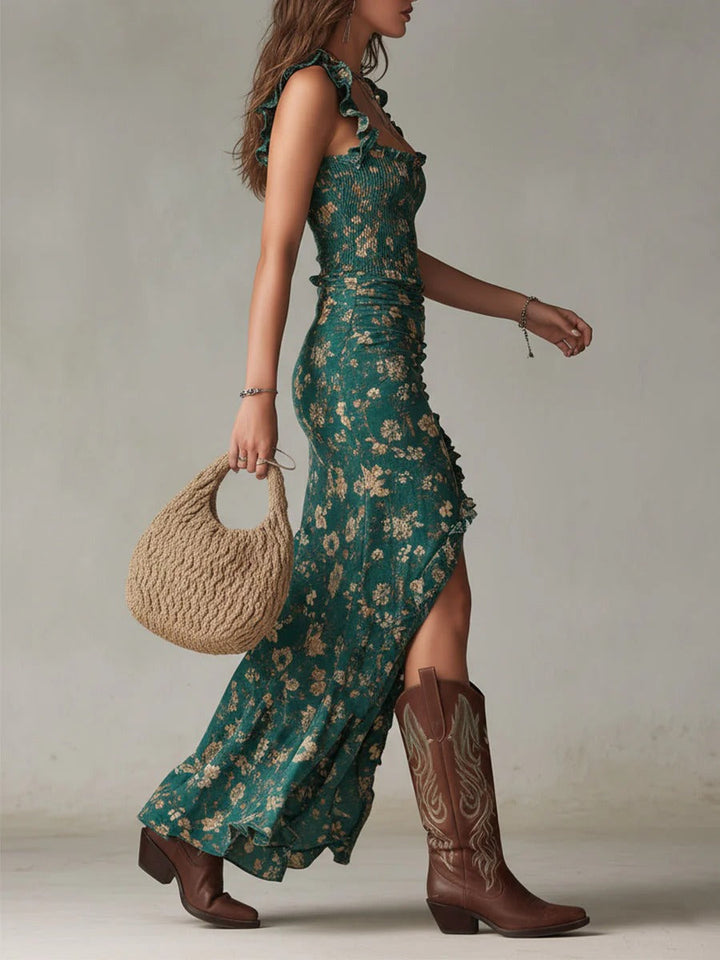 Zara™ — Rochie maxi boemă cu imprimeu floral și mâneci evazate