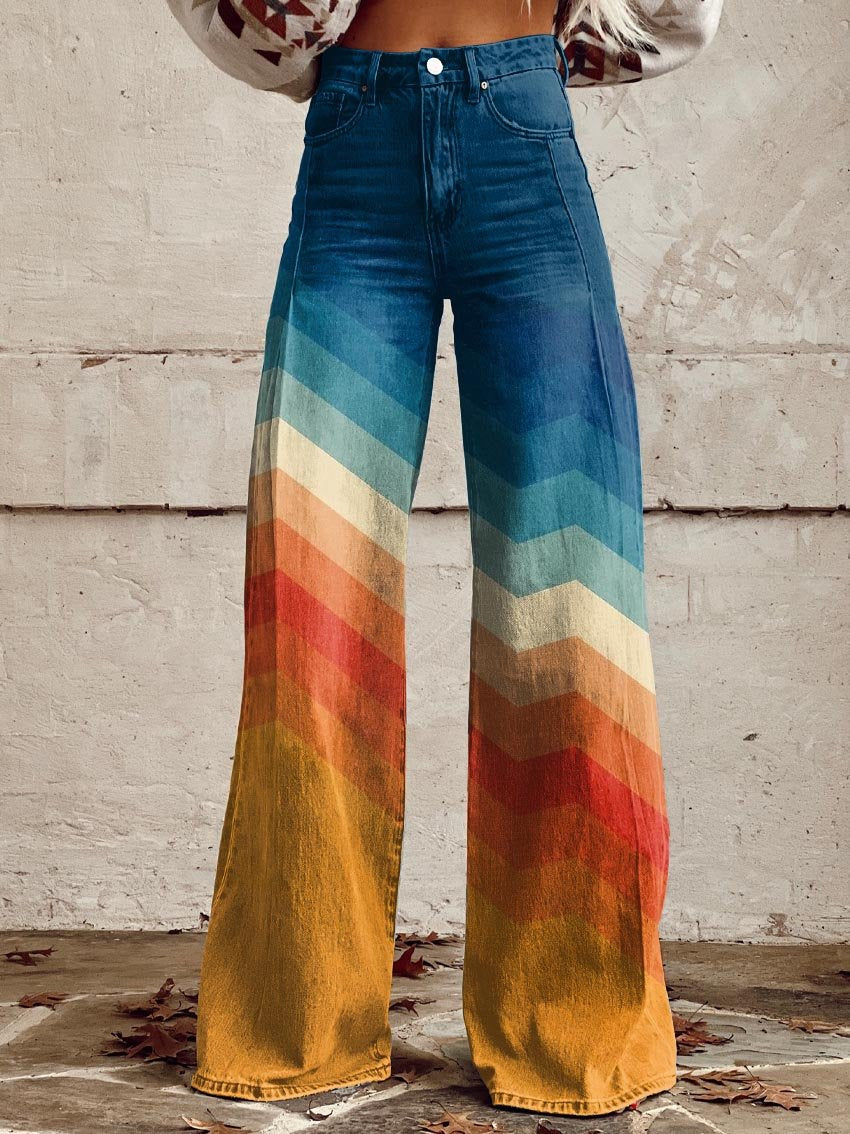 Léa - Pantaloni eleganți retro cu zigzag