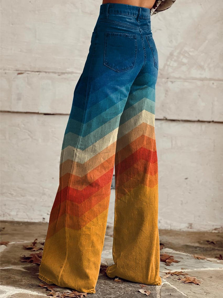 Léa - Pantaloni eleganți retro cu zigzag