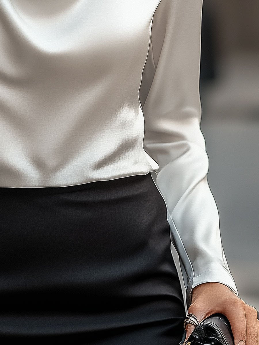 Élodine™ — Cămașă satinată elegantă cu mâneci lungi