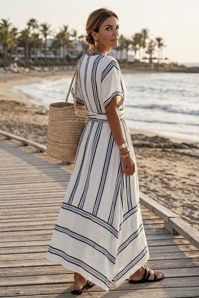 Irina™ — Rochie lejeră midi cu wrap și imprimeu dungi