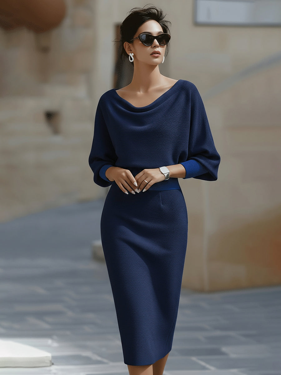 Diana™ — Rochie midi elegantă cu mâneci liliac și drapaj