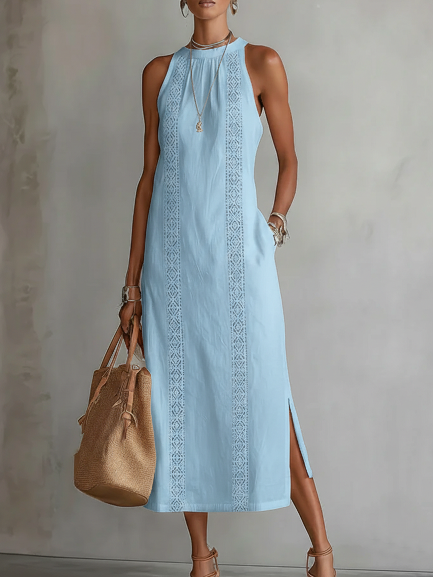 Jimena™ — Rochie midi lejeră cu guler Mao