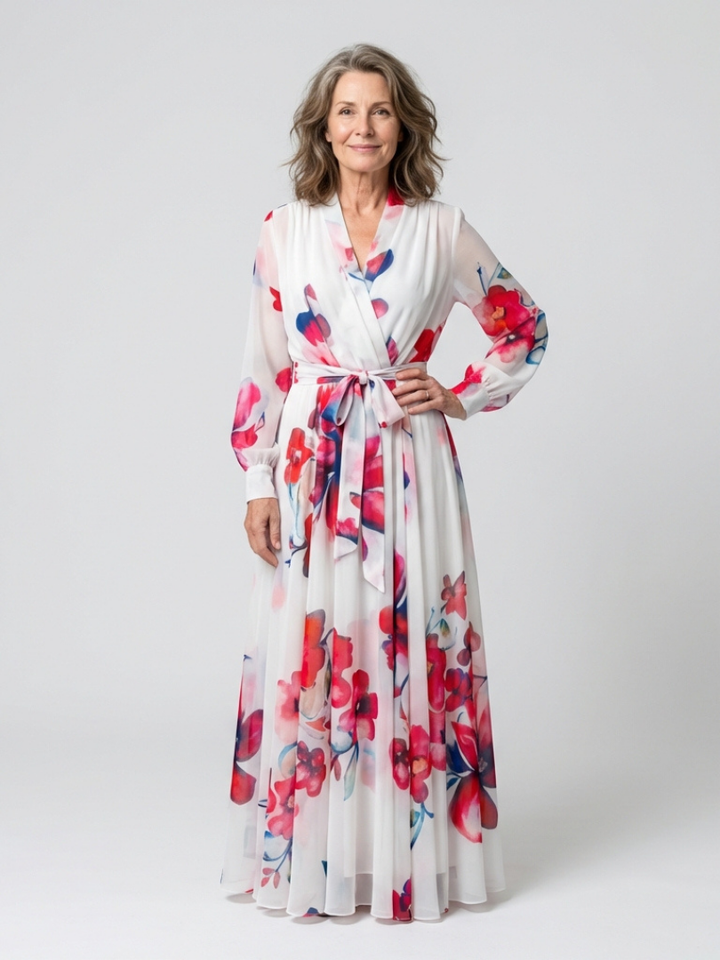 Lillian | Rochie maxi cu imprimeu floral și mâneci lungi