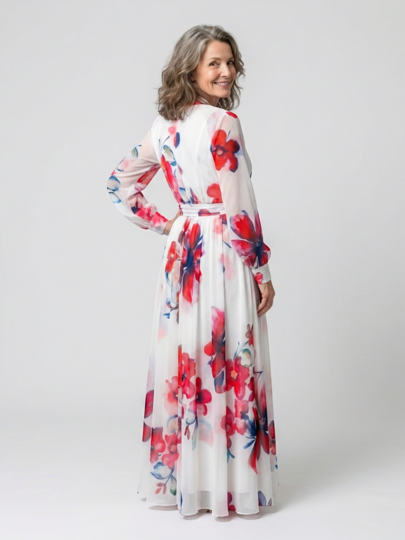 Lillian | Rochie maxi cu imprimeu floral și mâneci lungi
