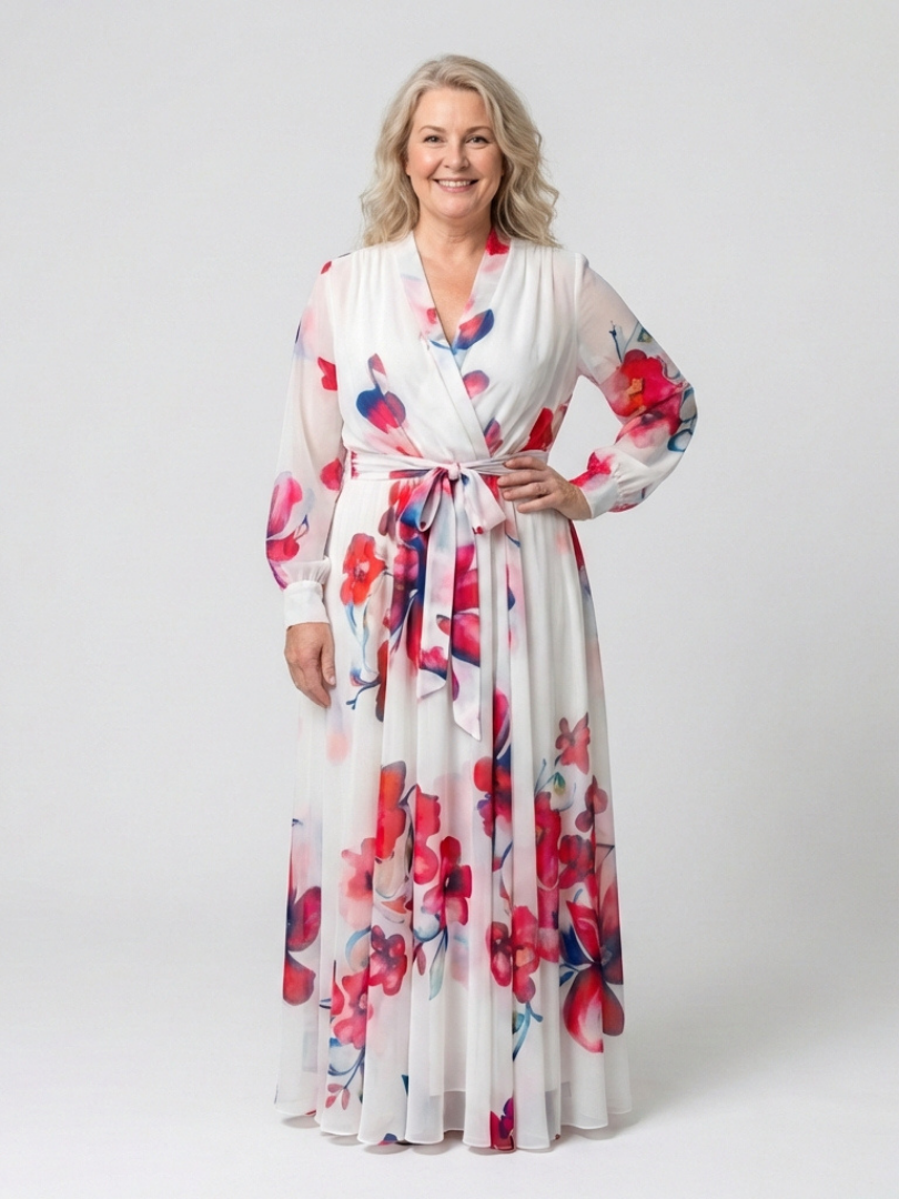 Lillian | Rochie maxi cu imprimeu floral și mâneci lungi