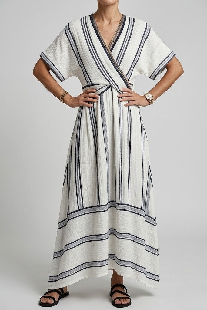 Irina™ — Rochie lejeră midi cu wrap și imprimeu dungi