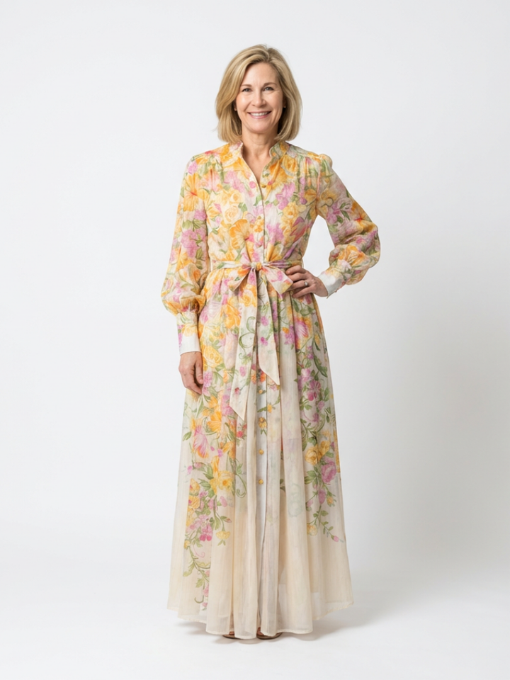 Cressida | Rochie maxi cu imprimeu floral și mâneci lungi