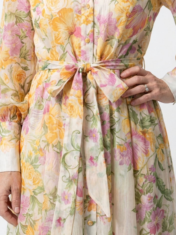 Cressida | Rochie maxi cu imprimeu floral și mâneci lungi