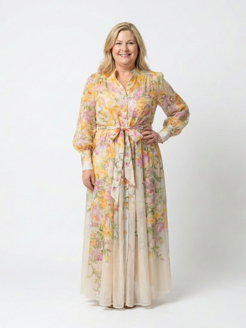 Cressida | Rochie maxi cu imprimeu floral și mâneci lungi