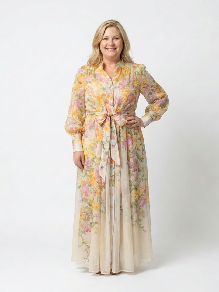 Cressida | Rochie maxi cu imprimeu floral și mâneci lungi