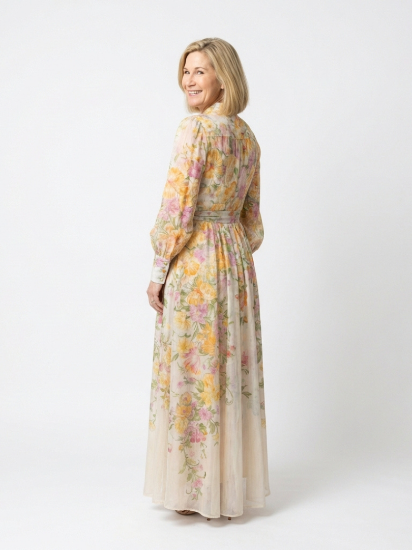 Cressida | Rochie maxi cu imprimeu floral și mâneci lungi