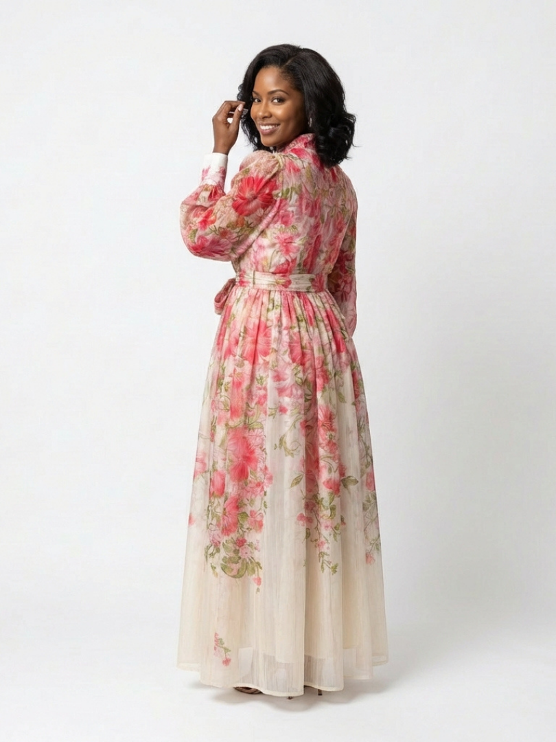 Cressida | Rochie maxi cu imprimeu floral și mâneci lungi