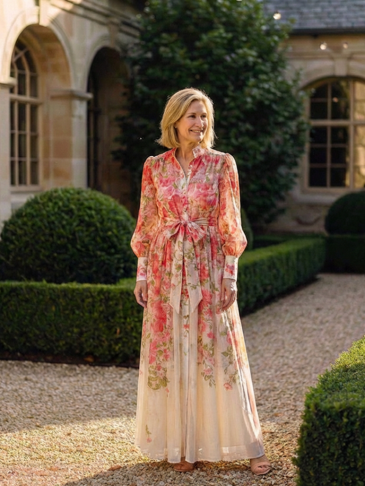 Cressida | Rochie maxi cu imprimeu floral și mâneci lungi